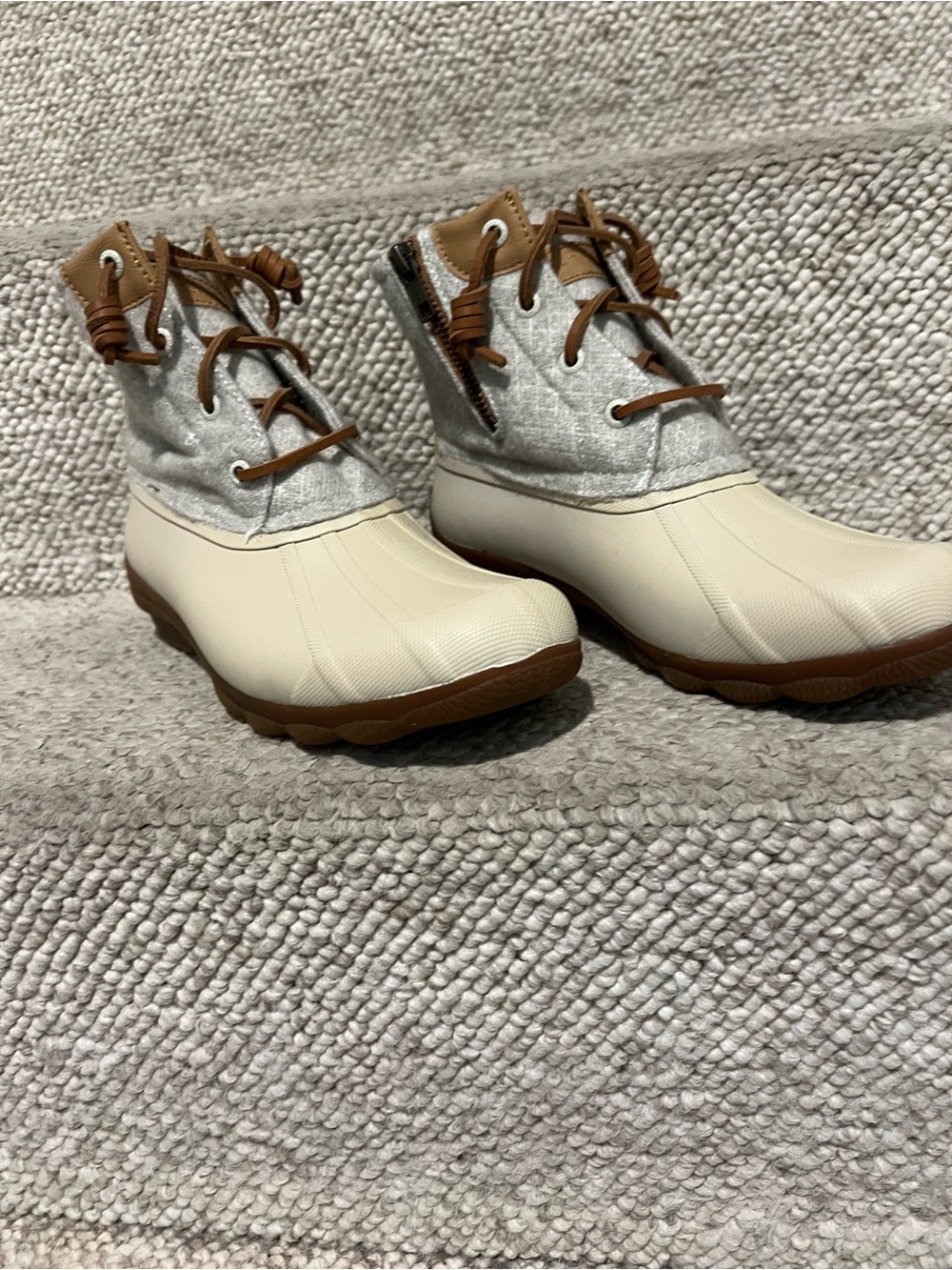 Sperry Cream and Brown Waterproof Lace-Up Duck Boots